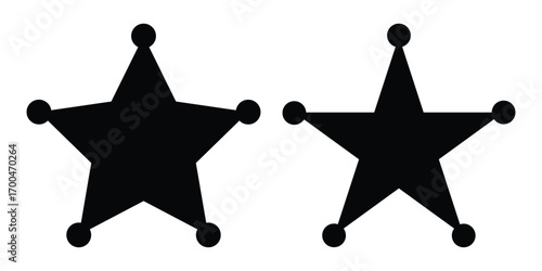 Sheriff Star Badge Icon Set – Law Enforcement, Security, Police Symbol, Flat Vector Illustration.