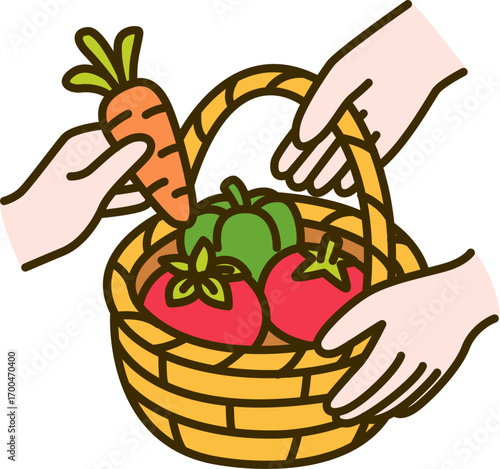 hand holding a basket of fruits
