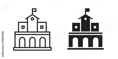 University icon . office, bank, school, hotel, shop, university, city, real estate and hospital symbol.  Vector illustration with stroke and fill on a white background.