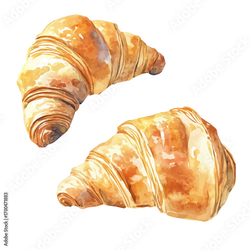 A painting of a croissant set, Simple Illustration, watercolor style, minimal yet artistic elements for creative designs. EPS format, isolated on transparent background