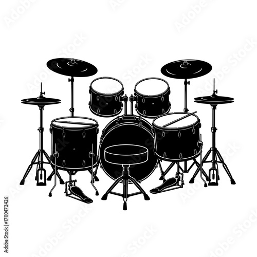Drum kit silhouette isolated on white background