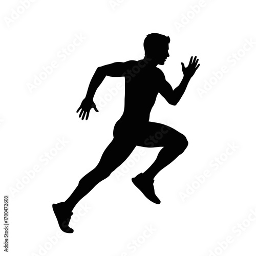 Man running silhouette isolated on white background