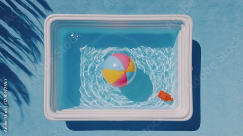 Wallpaper Mural A top view of a swimming pool with a colorful beach ball and a yellow rubber duck floating on the water. Torontodigital.ca
