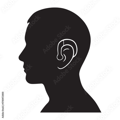 Vector art of hearing aid on human head for hearing support