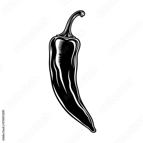 Black chili pepper silhouette isolated on white background