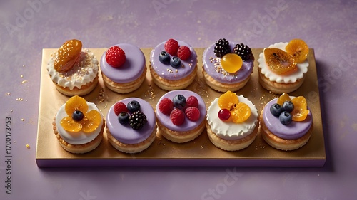 Elegant Fruit Tarts - Exquisite Dessert Platter with Raspberries, Blueberries, and More