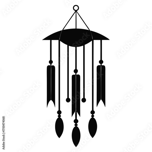 Striking Black Silhouette Ornate Hanging Mobile with Cylindrical and Oval Dangling Elements for Home Decor