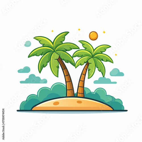 Two Palm Trees on a Small Tropical Island at Sunset Pixel Art