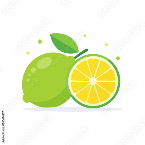 Green Lime With Cross Section On White Background