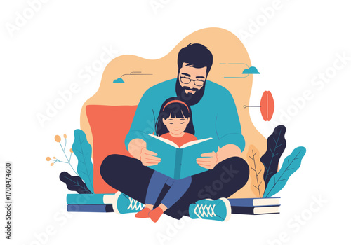 A father and his daughter share a heartwarming moment reading a book together