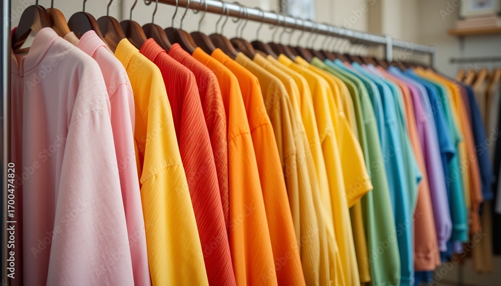 custom made wallpaper toronto digitalColorful selection of neatly arranged clothes hanging on a metal rack showcasing vibrant fashion