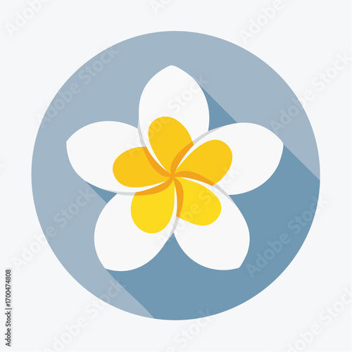 White And Yellow Tropical Frangipani Flower Flat Design Icon