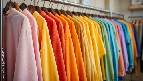 Wallpaper Mural Colorful selection of neatly arranged clothes hanging on a metal rack showcasing vibrant fashion Torontodigital.ca