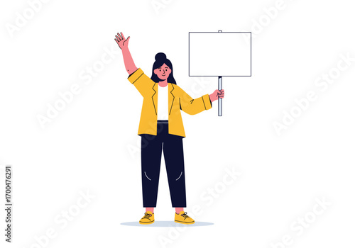 Person holding blank sign waving arm up in the air demonstrating peaceful rally