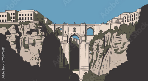 Puente Nuevo Ronda Spain Architectural Illustration