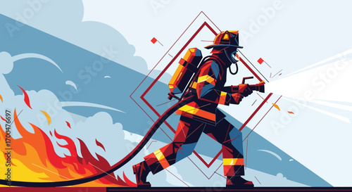 Brave Firefighter Battling Fierce Blaze in City