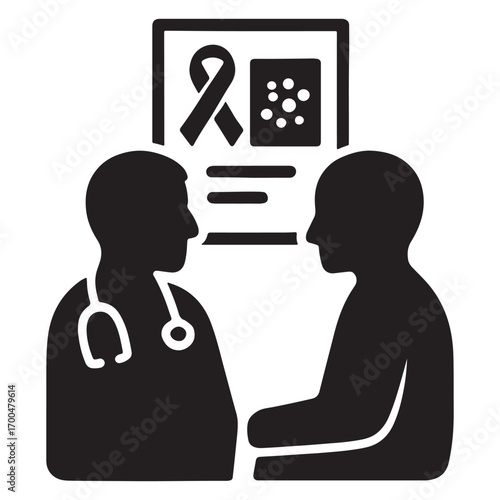 Vector art of doctor discussing cancer diagnosis with patient