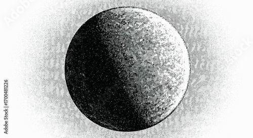 Monochrome Lunar Phase Illustration with Retro Halftone Texture Background
