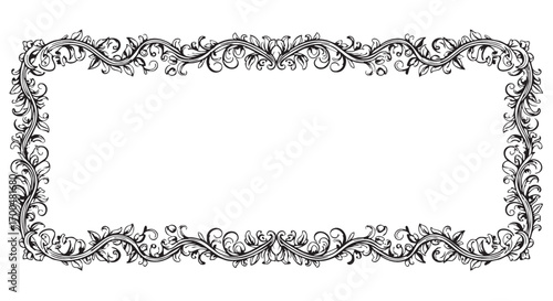 Ornamental Frame Vector Pattern with Intricate Floral Swirls in Vintage Style with Black and White Color Scheme for Elegant Decorative Design