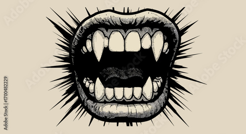 Vampire Mouth Vector Graphic: Illustration of Open Mouth with Sharp Fangs