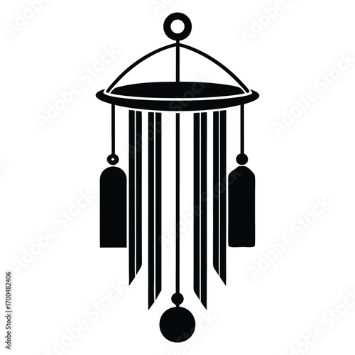 Silhouette Illustration of a Contemporary Style Wind Chime with Simple Shapes and Design