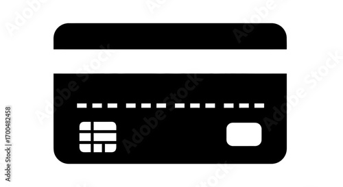 Minimalist Black Payment Card Icon with EMV Chip and Magnetic Stripe on White