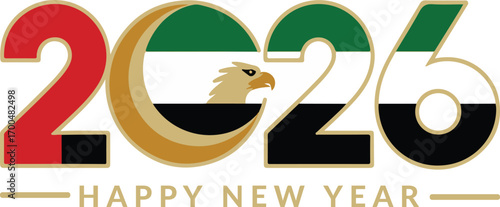 2026 Happy New Year UAE – Golden Crescent Typography for Luxury Greeting Cards & Invites