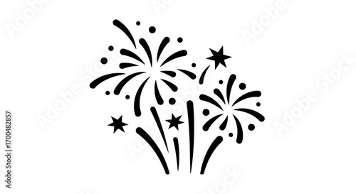 Stylized Black and White Fireworks and Stars Bursting for Celebration