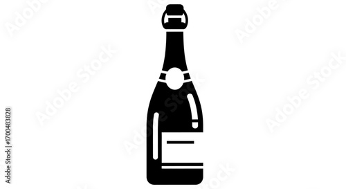 Elegant black silhouette icon of a celebratory champagne bottle on white.