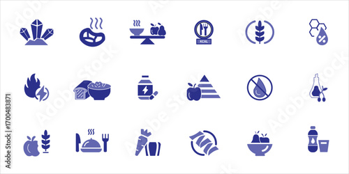 nutrition icons set. water, food, protein, vitamin and more. simple colored vector illustration