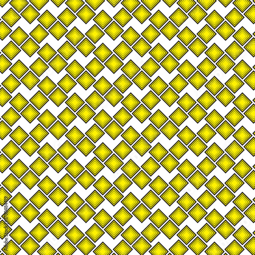 Yellow Diamond Grid – Black-Outlined Geometric Illusion on White Background