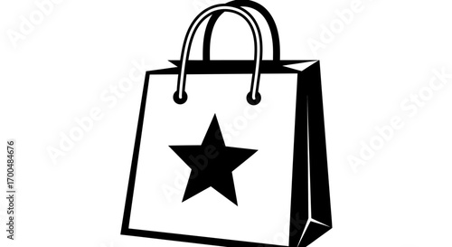 Stylized Black and White Shopping Bag with Star Icon Retail Concept