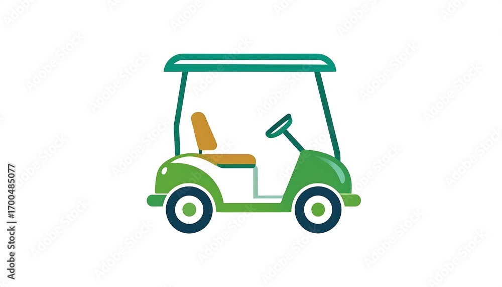 Fototapeta premium Colorful golf cart illustration, featuring a simple, outlined design in shades of green and tan.