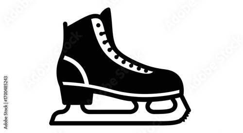 Black and white vector icon of a single ice skate isolated on white background.