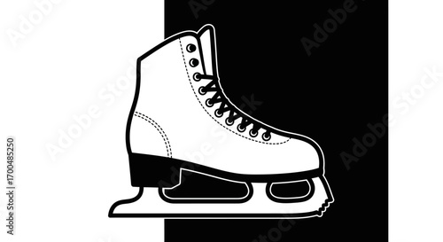Clean Black and White Graphic Illustration of a Classic Ice Skate