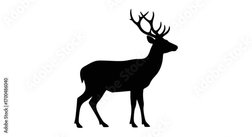 Majestic Black Stag Silhouette Standing in Profile on Clean White Background