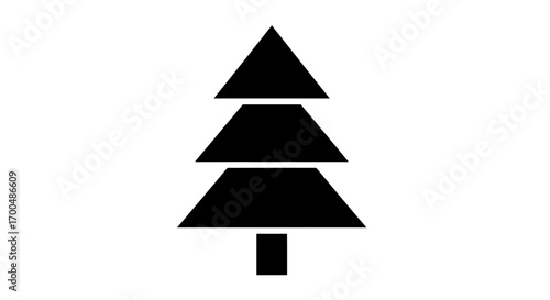 Minimalist Black Christmas Tree Silhouette Icon on White Background