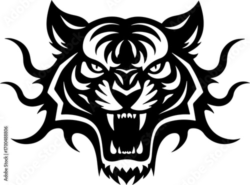 "Roaring Tiger Head Tribal Tattoo Silhouette"