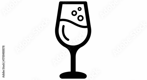 Minimalist Black Outline Icon of a Bubbly Champagne Flute on White