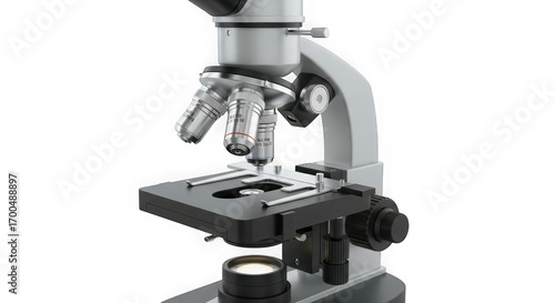 Detailed close-up of a vintage laboratory microscope revealing scientific exploration and discovery tools used in research and education transparent background