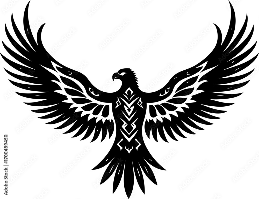 Obraz premium Tribal Eagle Silhouette with Outstretched Wings