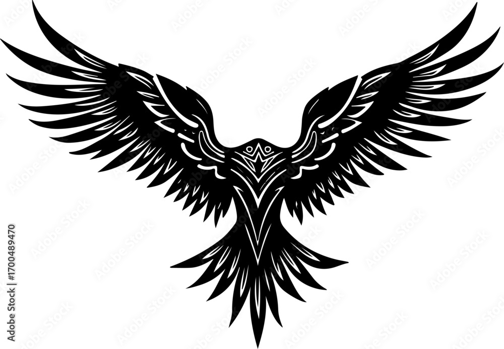Fototapeta premium Tribal Eagle Silhouette with Outstretched Wings