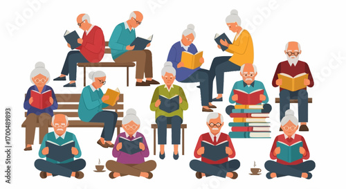 Diverse Group of Seniors Enjoying Reading Outdoors in a Relaxing Setting, Promoting Lifelong Learning and Community Engagement in Retirement Living