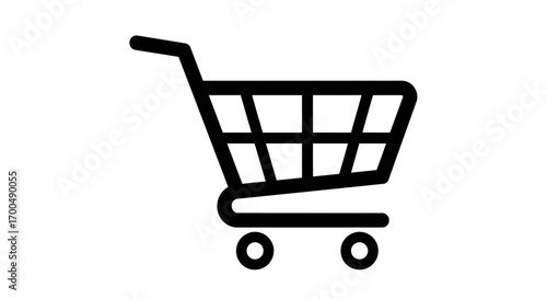 Shopping Cart Icon: Bold Black Line-Art on White