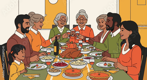 Happy Multigenerational Family Thanksgiving Dinner