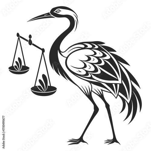 Symbolic Crane Bird with Scales of Justice.