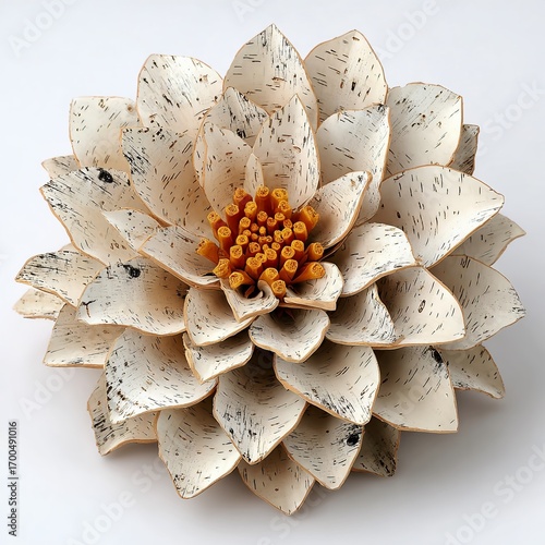 Exquisite Dahlia Sculpture Crafted from Layered Birch Bark Paper A Stunning Artistic Creation