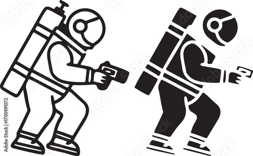 Space man Astronaut vector icon set line art flat silhouette