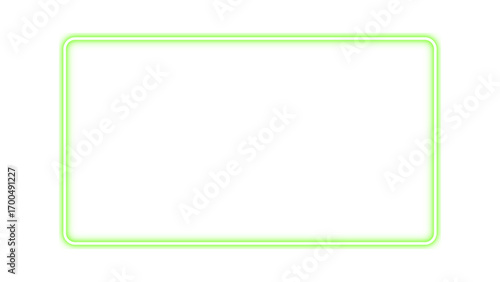 Green rectangular frame with neon glow. Neon effect green border. Neon glow green rectangle for picture or video frame. Vector illustration.