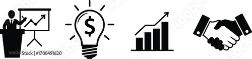Business growth financial success partnership icons set graphic design elements silhouette